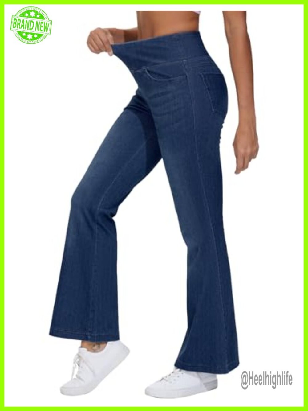 High Waisted Bell Bottom Jean Pants Flare Jeggings, Soft Stretchy Denim, Pull